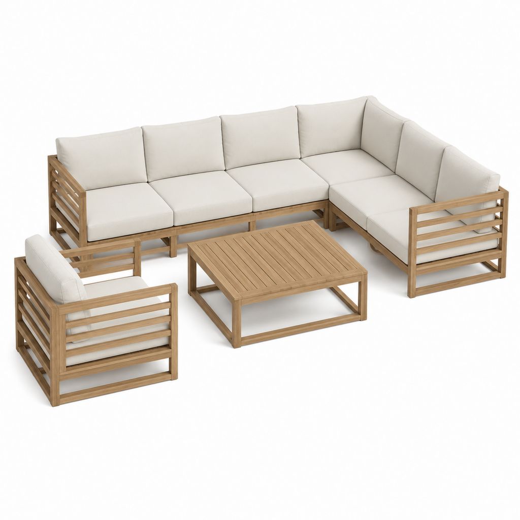 Gartenlounge Set 3-teilig Ecksofa Sessel Couchtisch Beige Akazien-Massivholz 250 x 190 x 75 cm