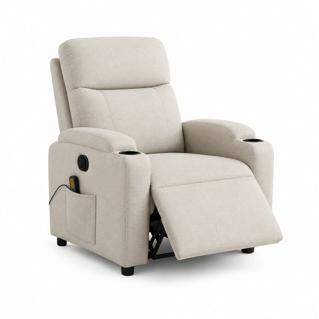Elektrischer Relaxsessel Beige mit Polyesterbezug und Liegefunktion 86 x 91 x 104 cm