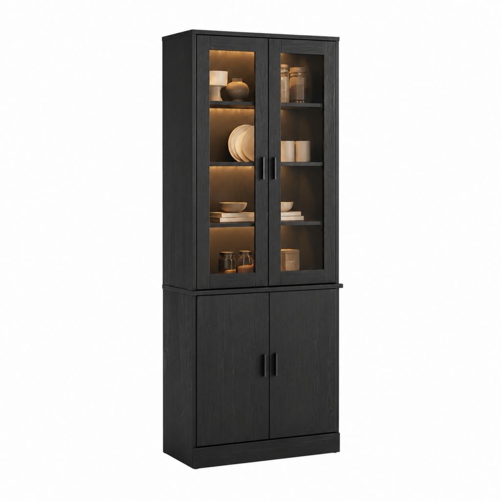 Vitrine Schwarz Spanplatte Glas mit LED-Beleuchtung 80 x 40 x 190 cm