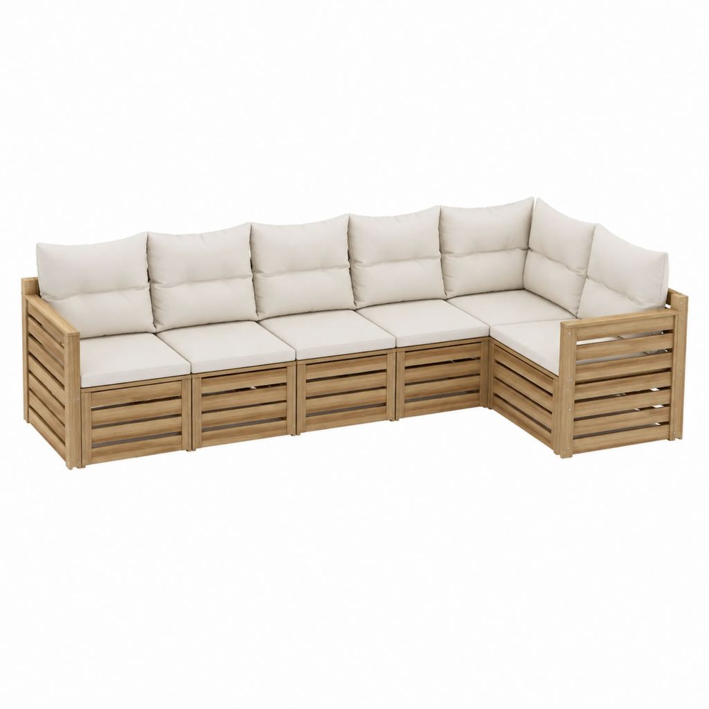 5-Sitzer Gartenlounge Ecksofa Beige aus massivem Akazienholz L-Form 280 x 210 x 75 cm