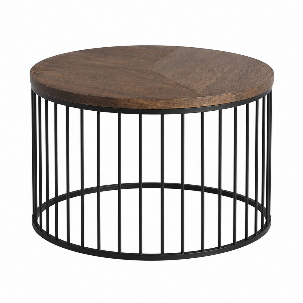 Couchtisch dunkelbraun schwarz mit Eichenfurnier und Stahl rund Ø 80 x 45 cm