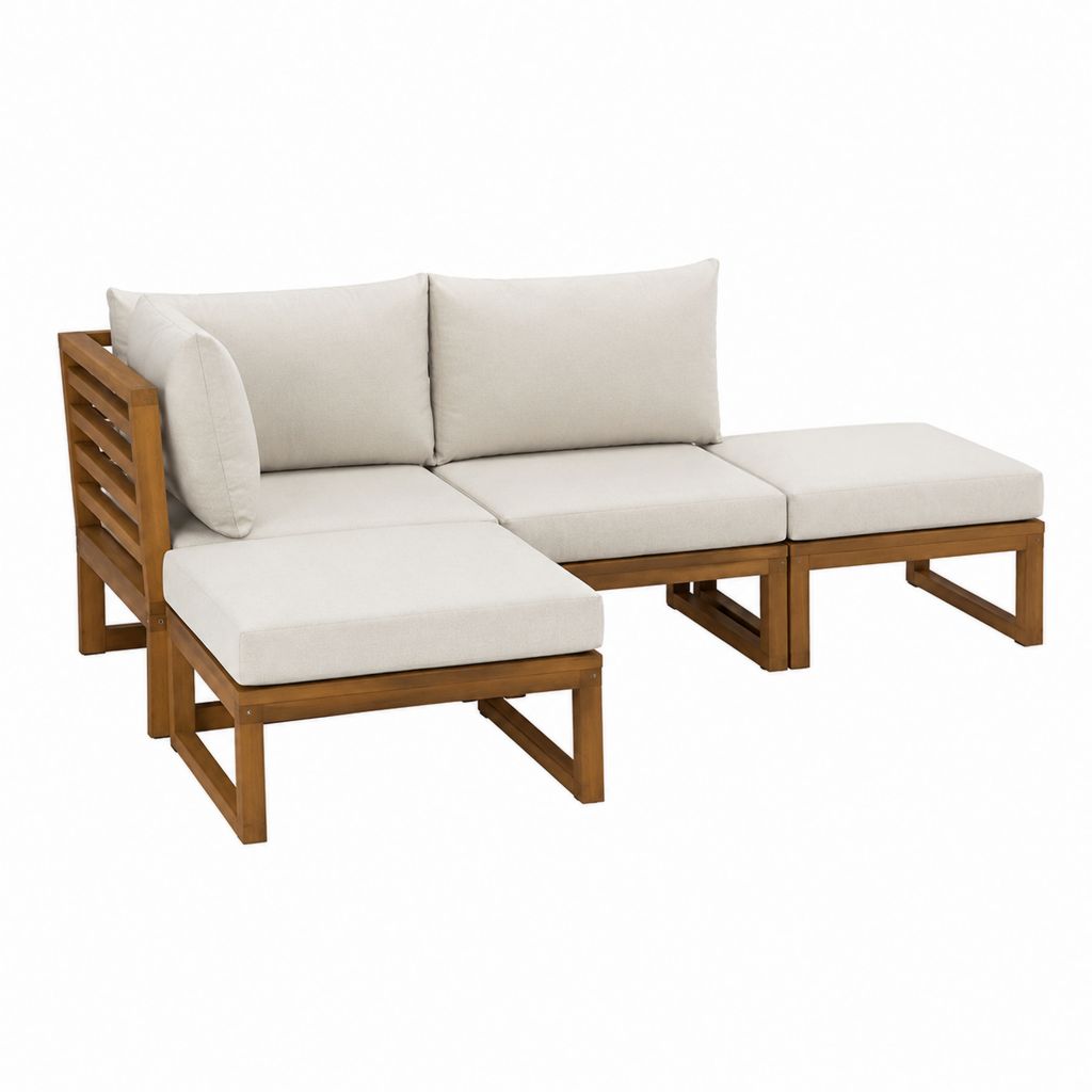 Gartensofa-Set L-Form Naturbraun Creme Akazien-Massivholz 210 x 140 x 65 cm