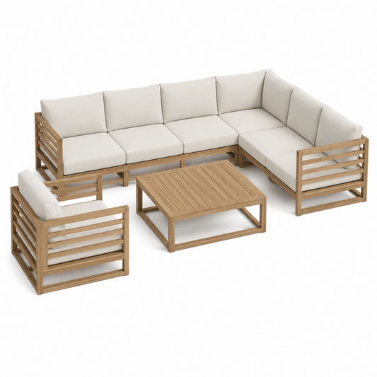 Gartenlounge Set 3-teilig Ecksofa Sessel Couchtisch Beige Akazien-Massivholz 250 x 190 x 75 cm