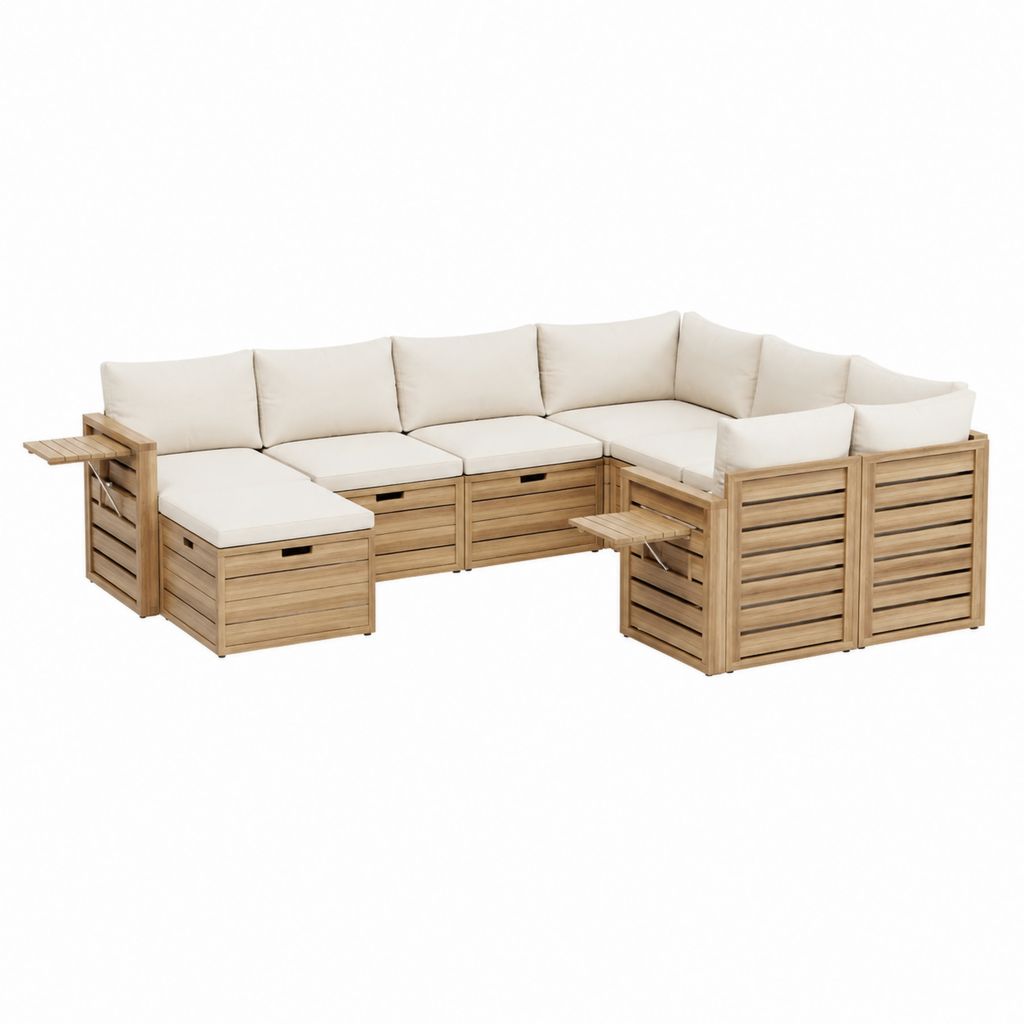 Gartenlounge Ecksofa Set naturfarben Akazien-Massivholz Polyester 290 x 220 cm