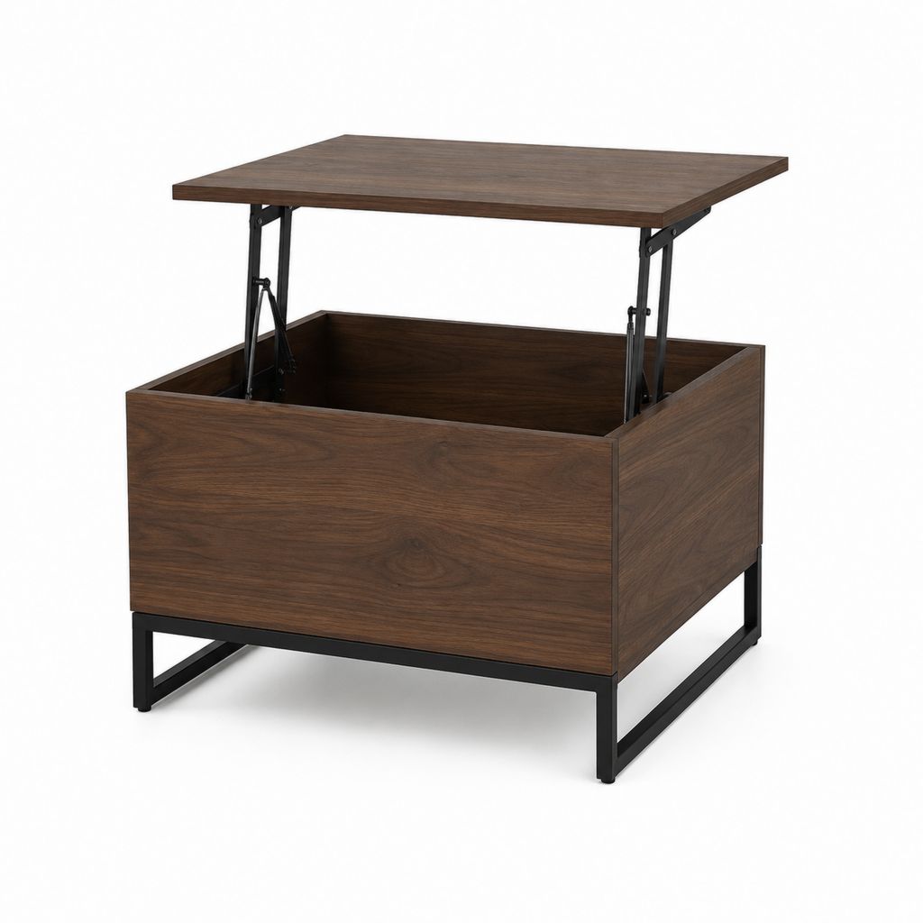 Couchtisch mit höhenverstellbarer Tischplatte und Stauraum Nussbaum dunkel Schwarz MDF Stahl 100 x 60 x 45 cm