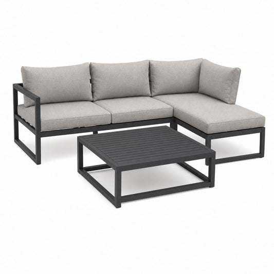Gartenlounge Ecksofa Set Grau Schwarz Aluminium L-Form mit Couchtisch 220 x 160 cm