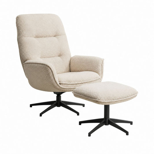 Drehbarer Relaxsessel mit Hocker Creme Polyester-Bouclé 76 x 86 x 103 cm
