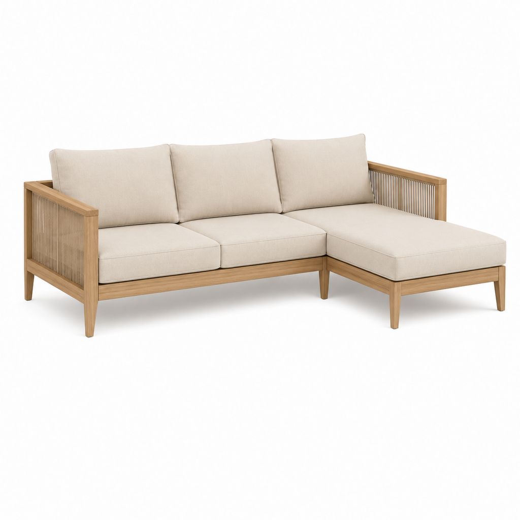 Gartensofa Ecksofa 2-teilig Beige Akazienholz mit Polyesterkissen 210 x 145 x 78 cm