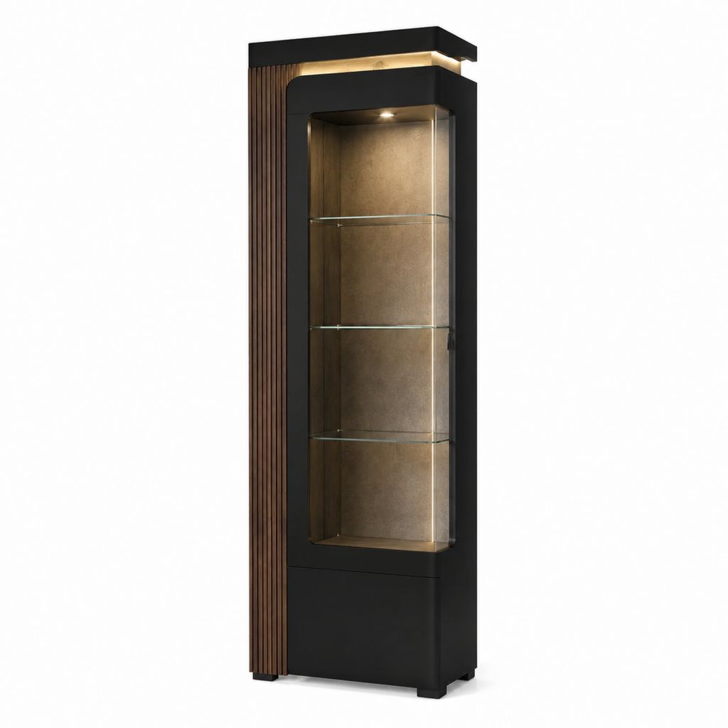 Standvitrine Schwarz Braun aus MDF und Glas mit LED-Beleuchtung 60 x 40 x 190 cm