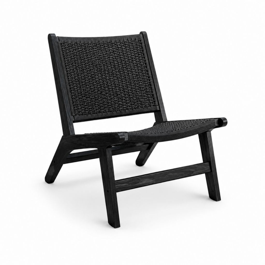 Loungesessel Schwarz aus Massivholz mit Papierkordel 64 x 66 x 78 cm