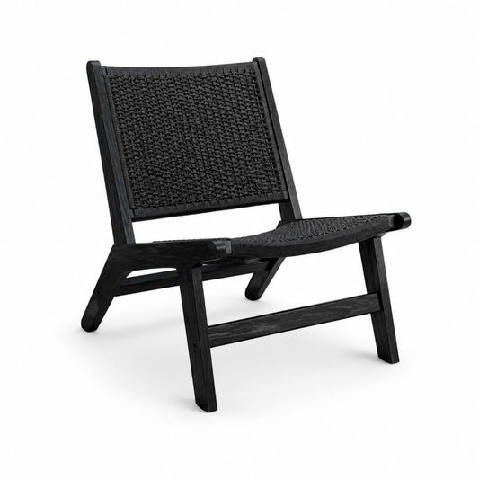Loungesessel Schwarz aus Massivholz mit Papierkordel 64 x 66 x 78 cm