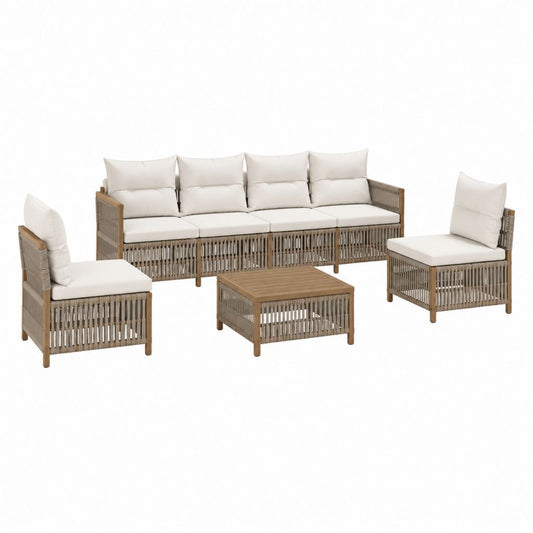 Gartenlounge Set 4-teilig Natur Akazienholz Polyesterseil 4-Sitzer Sofa 260 x 75 x 78 cm