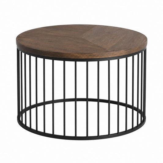 Couchtisch dunkelbraun schwarz mit Eichenfurnier und Stahl rund Ø 80 x 45 cm