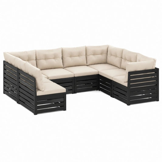 5-teiliges Gartensofa Set Schwarz Creme aus massivem Kiefernholz mit Polyesterkissen L-Form 280 x 210 x 70 cm